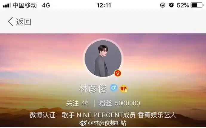 贺林彦俊微博粉丝数量突破五百万