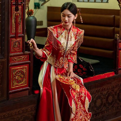 vfkz秀禾服新娘2023重工新款春季龙凤褂中式婚纱结婚礼服嫁衣凤冠霞帔