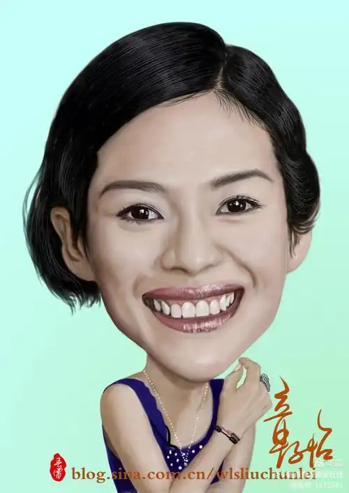 十佳女演员章子怡漫像 - 中国肖像漫画家在线 - 诚艺信艺术