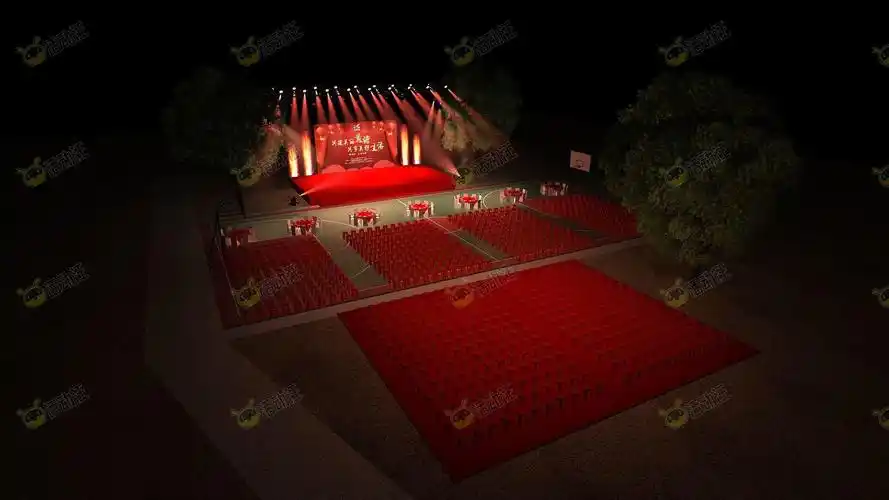 中式晚会乡村篮球场清新简约舞台内场效果图