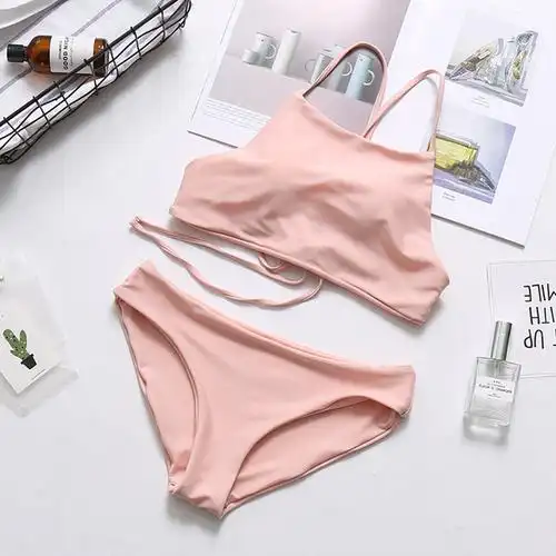 2018夏季新款性感泳衣女三角分体聚拢带胸垫无钢圈游泳衣