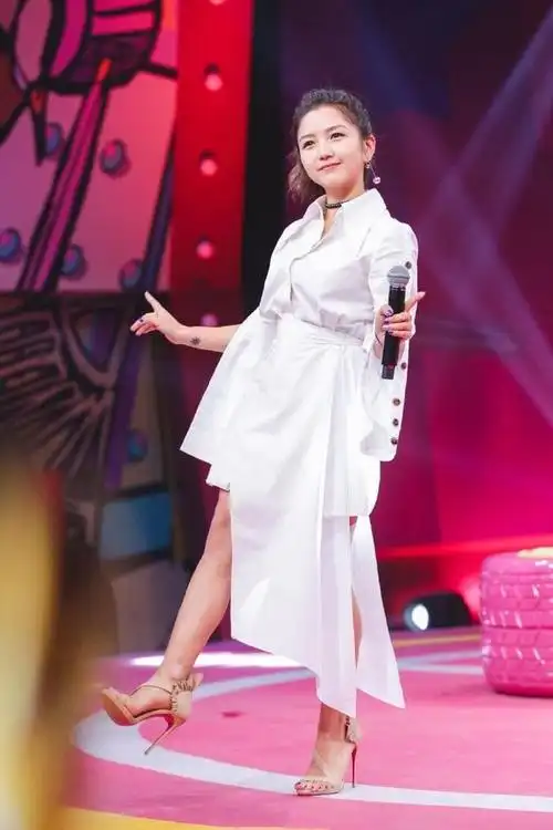 比如肩膀肉多是非常难改变的,因此何洁大多都没有露肩的造型,衬衫裙是