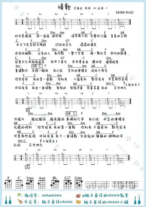 情歌ukulele谱_梁静茹_小四线弹唱图谱 吉他谱