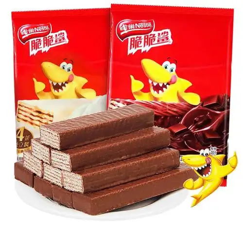 满45元免邮雀巢脆脆鲨巧克力味50g袋装小包装牛奶味威化饼干视频