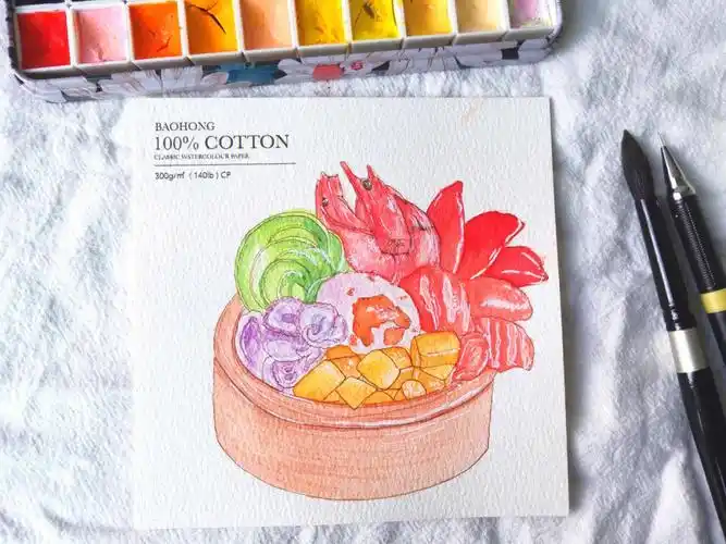 钢笔淡彩  #水彩美食#水彩  #自学画画  #水彩明信片绘