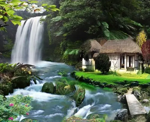 【psd】小桥流水瀑布_图片编号:wli1052169_山水风景画_室内装饰|无框