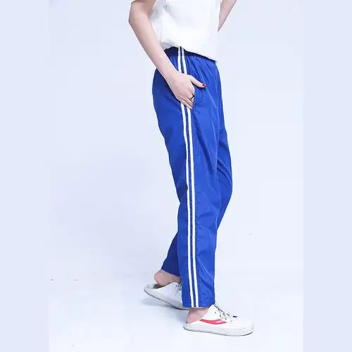 校服带网光面滑料运动两条初中裤宝蓝色裤子运动长裤