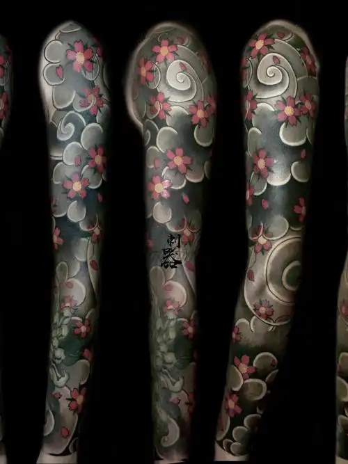 樱花花臂_纹身图案手稿图片_大权的纹身作品集