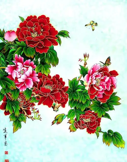 工笔红牡丹