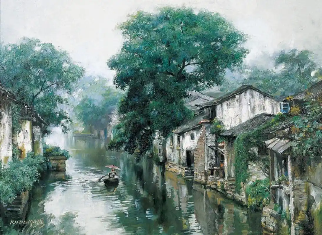 江南水乡 画的太梦幻了 by.潘鸿海 #绘画# #油画# #油画风景