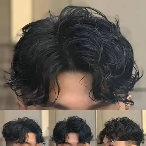 凸显特色:烫发的卷曲或波浪设计能够为发型增添动感和俏皮感,让男性