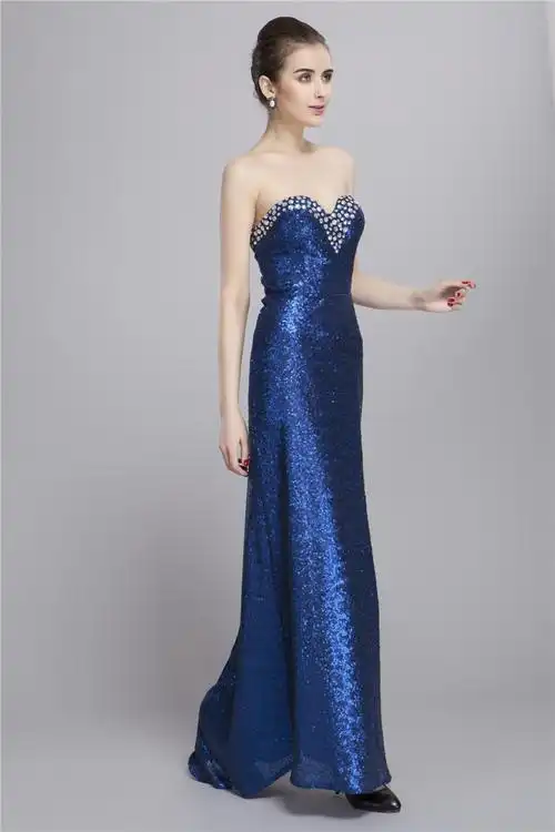 ck1382014早春抹胸亮片手工钉钻开叉晚礼服酒会舞会性感长裙