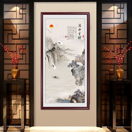 名家山水画国画入户玄关装饰画竖版客厅挂画中式壁画张大千水墨画