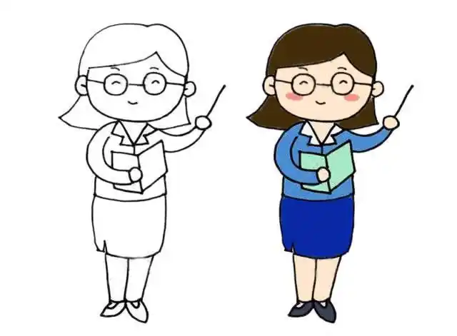 老师简笔画步骤人物卡通