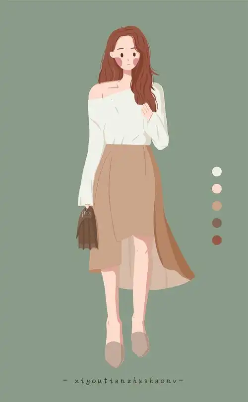 时尚穿搭女生系列插画练习清新