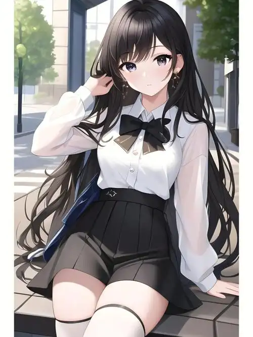 黑白阳光蝴蝶结女孩动漫二次元绘画人物