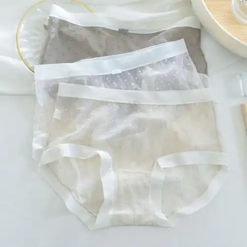 冰丝内裤女中腰无痕速干透气柔软舒适性感半透明夏季网纱三角短裤