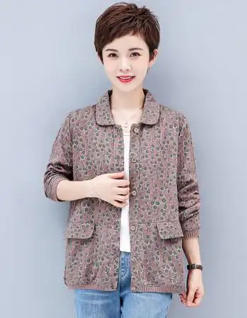 中年妇女春秋外套胖款妈妈绵棉麻衬衣洋气50岁妇女中老年人长袖短款修