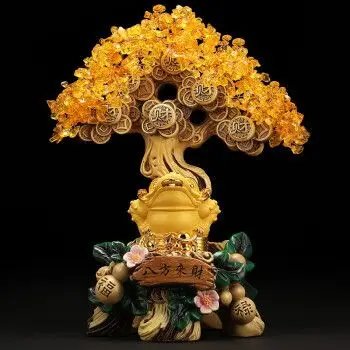 家居客厅办公室招财风水摆设 特大八方来财 彩绘崖柏色