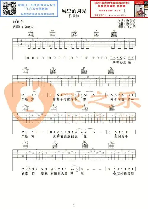 城里的月光歌谱简谱分享
