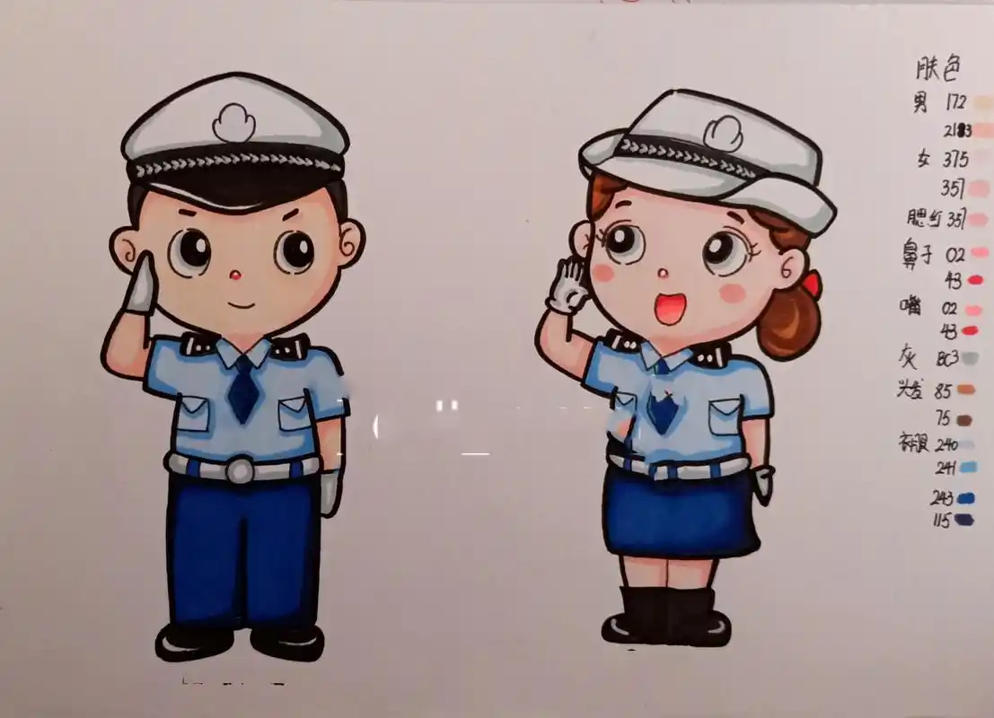 简笔画 单个人物 警察 常用人物动态 工具 🌸勾线笔 高光笔🌟樱花