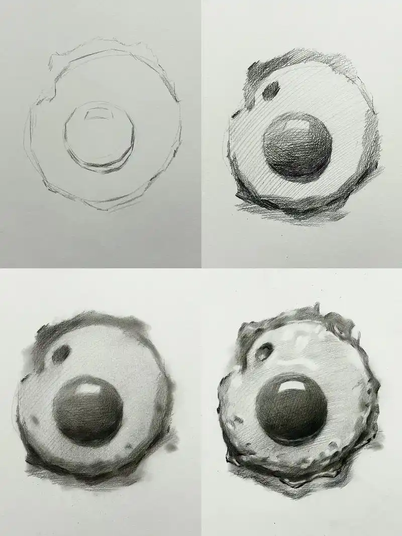 素描荷包蛋93.把早餐加的煎蛋 搬上画板 图文绘画步骤,下次 - 抖音