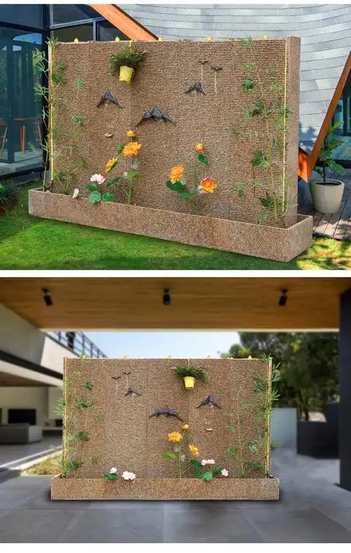 uhfv 轻奢高端庭院大型石材水幕墙流水屏风户外假山喷泉瀑布鱼池造景