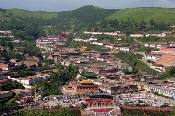 (在小山上拍的塔尔寺全景)