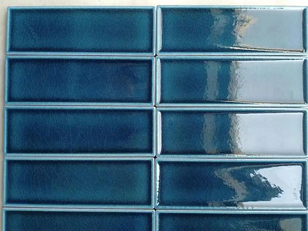 千纳陶艺蓝绿色冰裂纹方框手工砖
