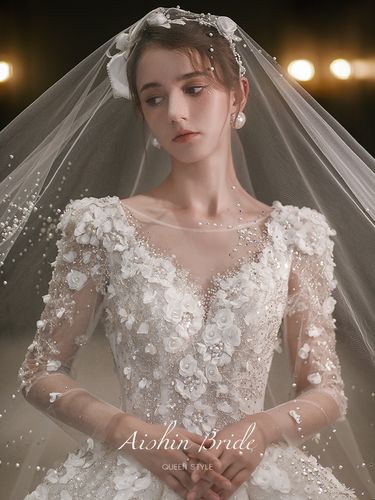 《花蔓》婚纱2022新款新娘法式重工大拖尾奢华高级感轻奢拖尾婚纱