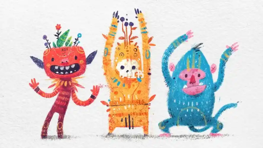 蜡笔油画棒小怪兽插画procreate教程笔刷