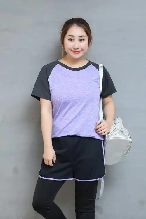 加肥加大码瑜伽服运动健身套装女200斤胖妹妹特超大号微胖mm宽松ty