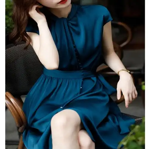 今年爆款年轻款双乔真丝100桑蚕丝系带连衣裙夏季收腰2021新款女