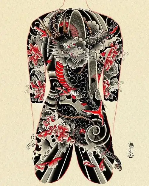 纹身  #刺青分享  #手稿分享  #日式老传统纹身  #满背纹身 #日式龙