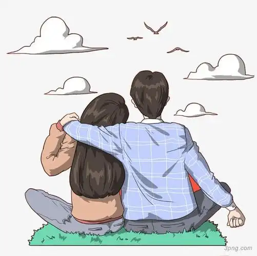 卡通情侣背影png素材透明免抠图片卡通手绘