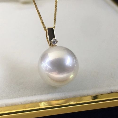 18k黄金akoya项链白透粉正圆强光海水珍珠路路通调节锁骨链女单颗