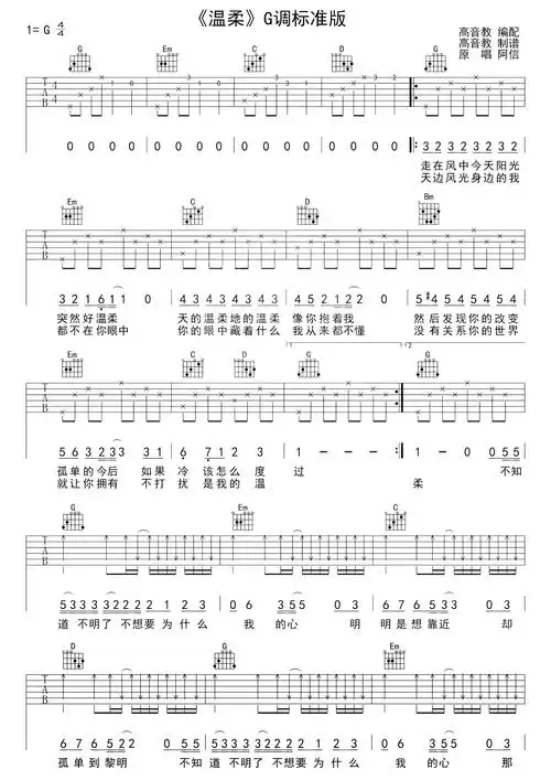 五月天《温柔》g调吉他弹唱谱吉他谱简谱 - 曲谱歌词网