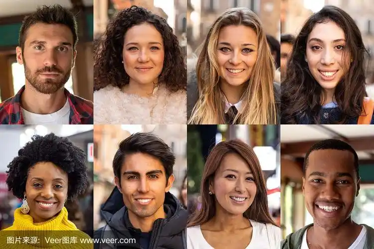 微笑的肖像和不同年龄和种族的年轻人