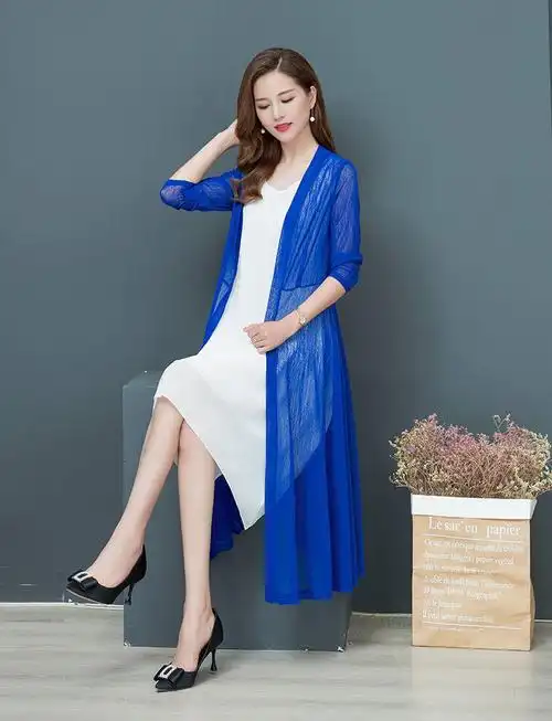 夏季新款韩版长款网纱披肩长袖外搭防晒衣宽松披风薄款外套开衫女