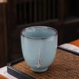 蓼风轩官窑主人杯陶瓷单杯高端冰裂纹茶杯大号青瓷茶盏闻香杯茶碗