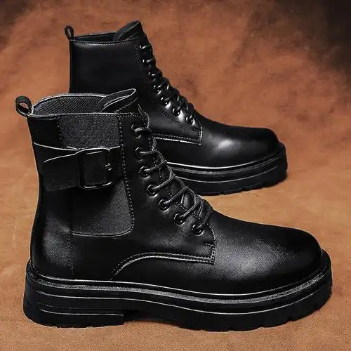 ceba马丁靴男鞋秋季高帮英伦风黑色机车皮鞋男士美式复古厚底工