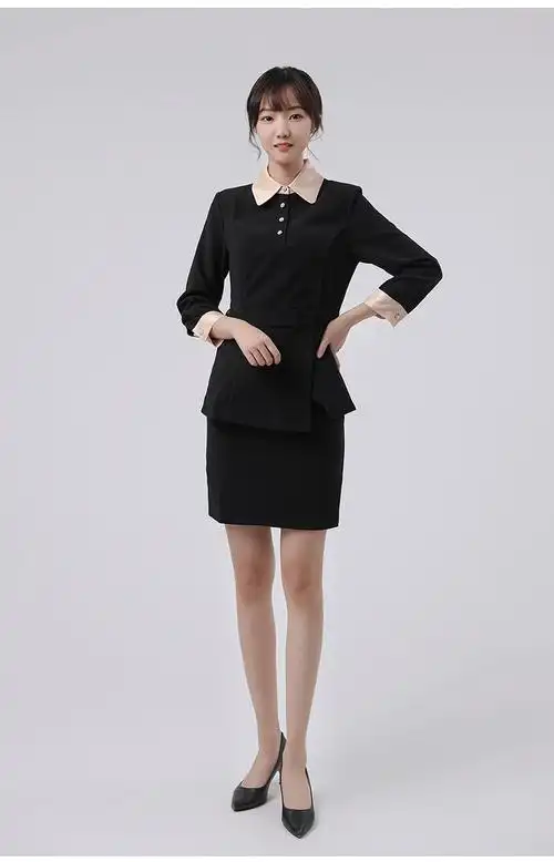 高端美容院工作服女职业套装季正装时尚气质酒店前台工装黑色裙子s