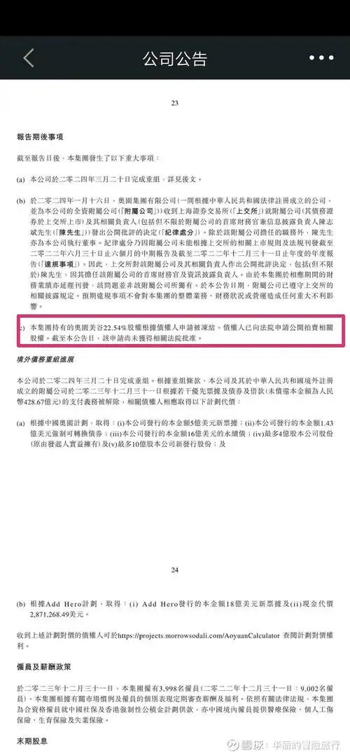 中国奥园昨晚公告2023年年度财报其中提到持有的2254奥园美谷股权已经