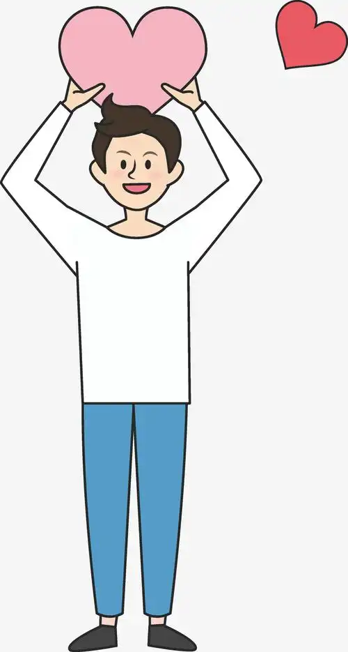 手绘卡通高举爱心男人素材