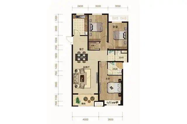 三室两厅两卫户型图