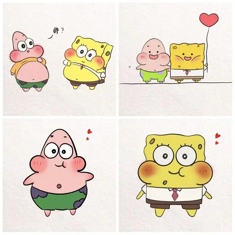 超可爱简笔画:海绵宝宝和派大星 超可爱海绵宝宝头像 海绵宝宝:派大星