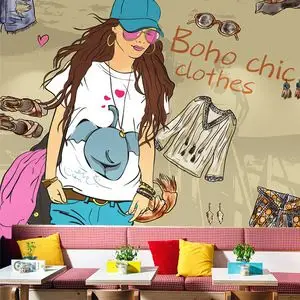 3d个性时尚服装壁画工装衣服店背景墙纸现代创意服饰装修店铺壁纸