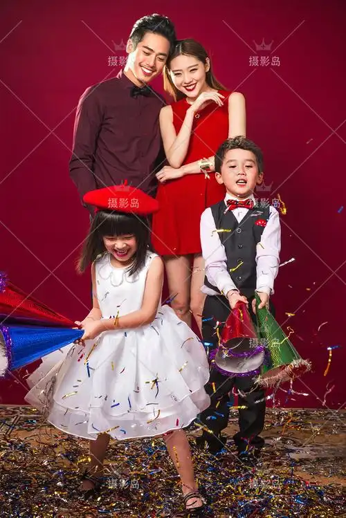 全家福艺术写真样片,儿童摄影样照,亲子一家人四六口人物样照素材