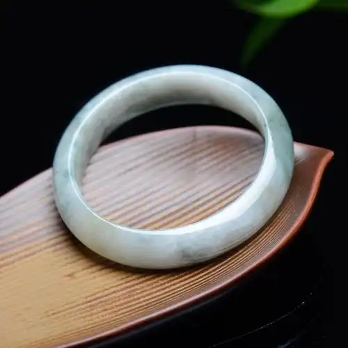 filial&love 糯种飘花带彩56圈口天然翡翠手镯玉手镯玉镯a货玉器附