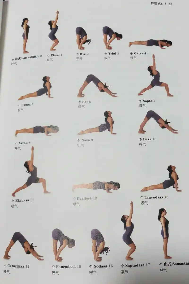 瑜伽拜日b:口令,呼吸,要点,凝视点详解(真人教培版)
